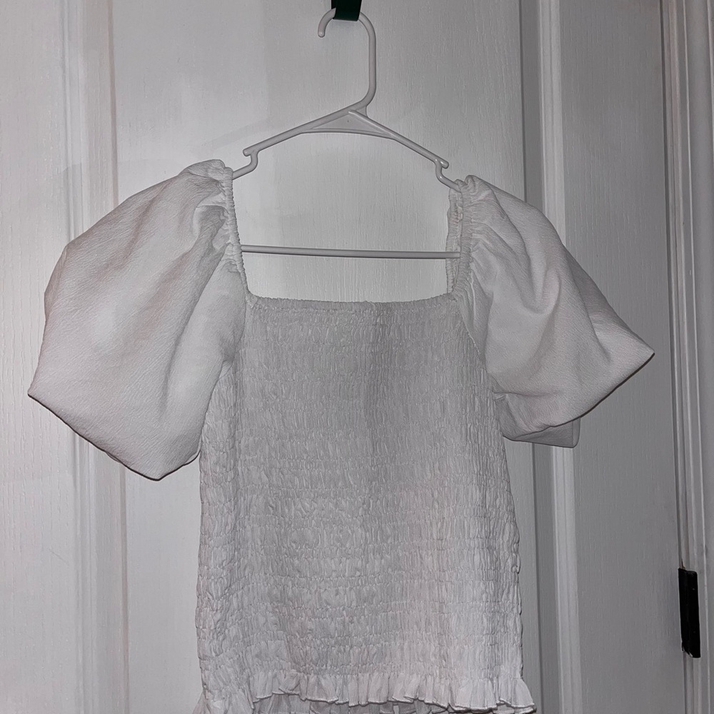 White Puff Sleeve Smocked Top